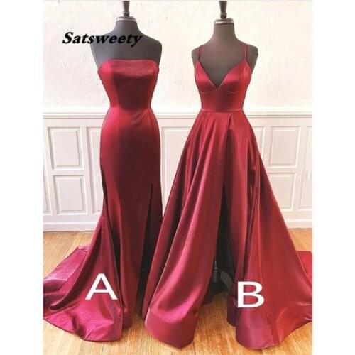 Long Evening Dresses 2021 Burgundy Satin Sleeveless Women Vestidos Formal Party Prom Dress Graduation Gown Custom Plus Size