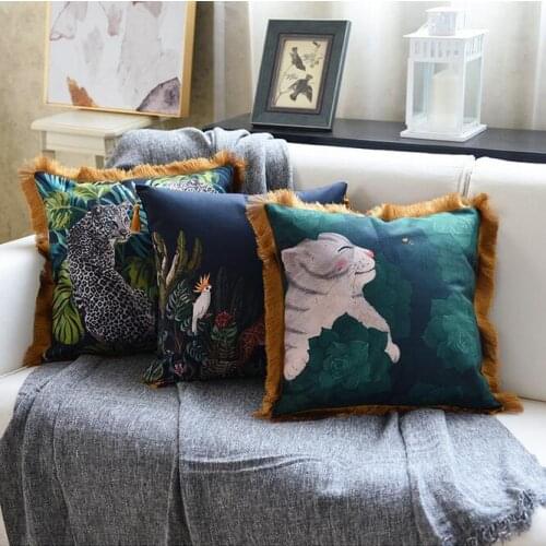 European Luxury Velvet Tassel Cushion Cover Printed Pillow Cover Pillowcase Home Decorative Sofa Throw Pillows Living Room