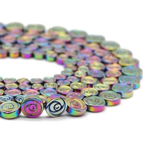 Hematite Natural Stone Multicoloured Rose Flower Shape 6/8/10MM Spacers Loose Beads For Jewelry Making DIY Bracelets Accessories