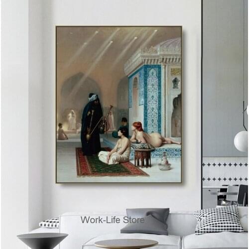 Artwork Oil Wall Painting Canvas Poster Pool in a Harem By Jean Leon Jerome Maid Bathing Picture For Living Room Bathroom Decor