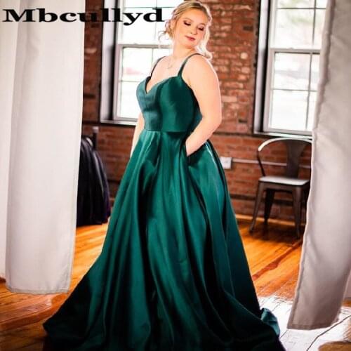 Mbcullyd A-line Plus Size Prom Dresses Long 2020 Formal Dark Green Evening Dress With Pocket Modern vestidos de fiesta de noche