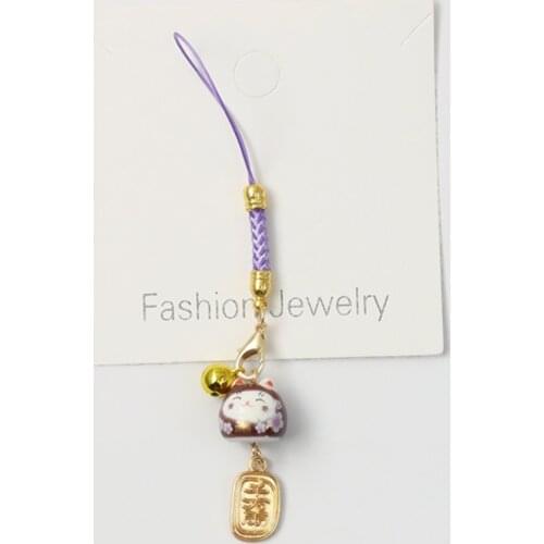 Cute Maneki Neko Smart Phone Strap Lanyards Keychain Car Keys Decor Gold Bell Sakura Cat Mobile Charms Key Chains Couple Gifts