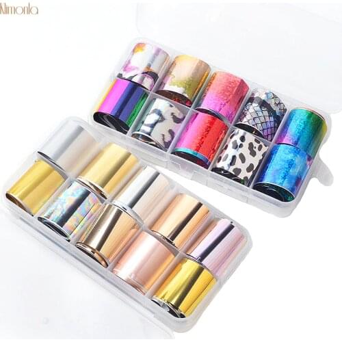 1 Box 10 Roll Laser Starry Sky Nail Foil Set Shiny Transfer Nail Sticker Decals DIY Manicure Full Nail Art Tips Decoration