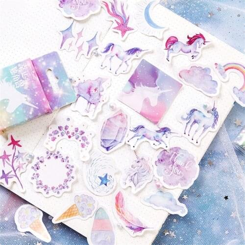 46pcs/pack Kawaii Stationery Stickers cute Unicorn pattern scrapbooking Posted It journal planner School Supplies