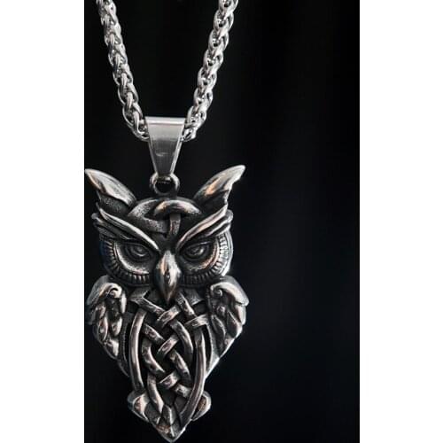 Retro Celtics Knot Owl Pendant Necklace Stainless Steel Scandinavian Amulet Necklace for Men Nordic Viking Jewelry Accessories