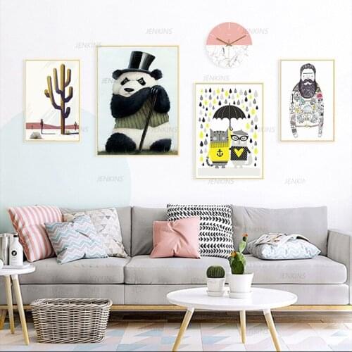 Nordic Style Cartoon Simple Prints Panda Posters Canvas Painting Wall Art Umbrella Picture Baby Kids Room Decor Cat Home Decorat