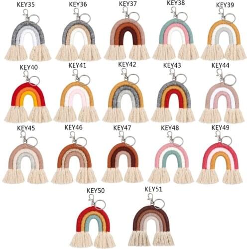 Weaving Rainbow Keychains for Women Tassel Macrame Keyrings Key Holder Jewelry R2LE