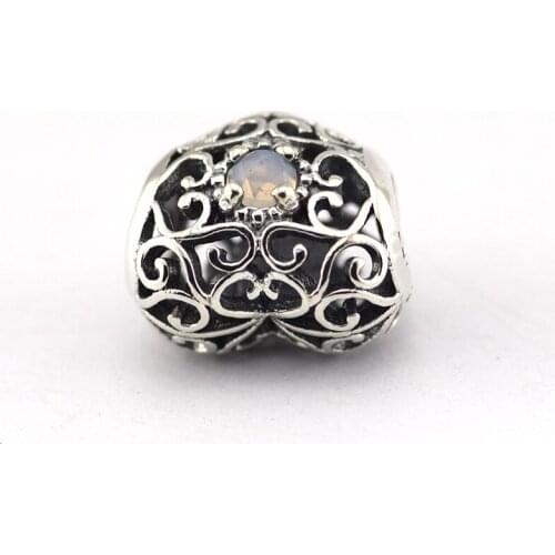 Fits European Charm Bracelets 925 Sterling Silver Jewelry Charms Beads June Authentic Signature Heart Gray Moonstone FL292-6