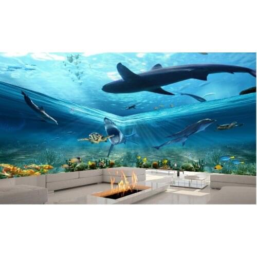 Custom 3d photo wall paper Ocean shark dolphin theme space TV backdrop mural wallpaper Non woven wallpaper