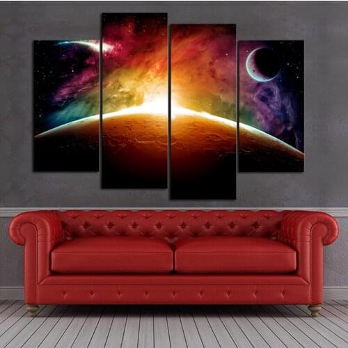Drop Shipping 4 Pcs/SetThe light on earth Moon Home Wall Decor Canvas Picture Art HD Print Painting On Canvas for Living Room