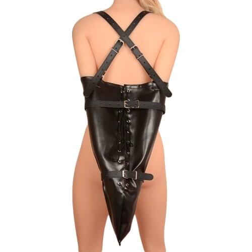 PU Leather Adjustable Sex Fetish BDSM Hands Arm Bondage Restraint Harness with Cross Belt Body Bondage Gear Sex Toys for Couples