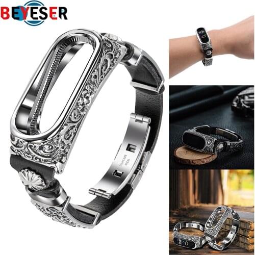 For Mi Band 4 Strap Retro Genuine Leather Watch Band Bracelet for Xiaomi Mi Band 5 Wristband Accessories for Mi Band 4 Pulseira