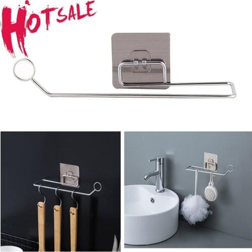 Self-adhesive Towel Holder Rack Kitchen Under Cabinet Towel Cup Paper Hanger Rack Organizer Bathroom Towel Bar Shelf Roll Holder