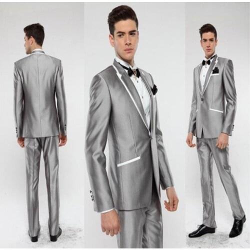 Italian Groom Tuxedo Silver Suit Culminated Lapel Best Man Groomsman Men Wedding / Prom Suit Husband Jacket + Pants + Tie 118