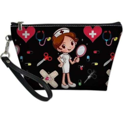 Nurse Stethoscope Cross Printing Women Cosmetic Bags Lovely Casual Travel Portable Storage Handbags Toiletry Makeup Bag Wallet