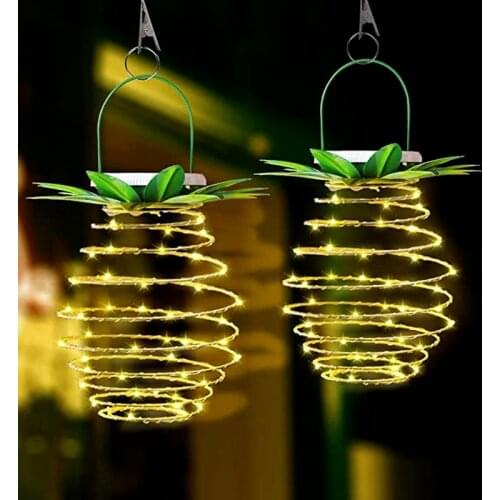 LED Solar Pineapple Hanging Lantern Waterproof Copper Wire Fairy Light Outdoor Party Lamp for Festival Wedding Garden Tree Decor