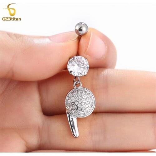 G23Titan 14G Titanium Ball Rod Whistle pendant Crystal Belly Button Ring Navel Piercing Sexy Women Body Piercing Jewelry