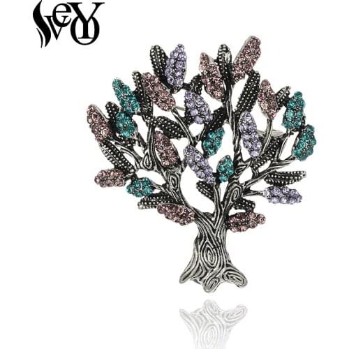 VEYO Vintage Tree Rhinestone Brooches Pins for Women Dress Scarf Brooch Pins Jewelry Wholesale