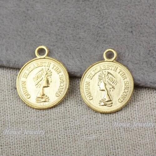 60pcs vintage elizabeth coin Charm Gold-color Fit Bracelets Necklace DIY Metal Jewelry Making C064