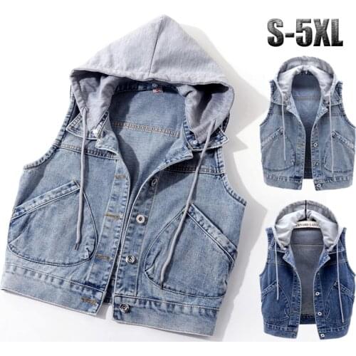 High Quality Fashion S-5XL Vintage Retro Punk Cowboy Men Womens Sleeveless Ripped Jeans Denim Waistcoats Jacket Waistcoat