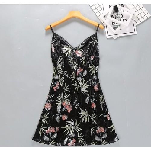 Women Velour Nightgown Sleeveless Sleepshirt Print Nightdress Winter Autumn Nightwear Fashion Home CLothing