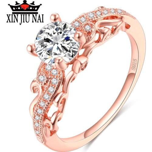 Romad Gypsophila Rose Gold Color Rings Four Claw Solitaire Cz Crystal Forever Wedding Ring Jewelry For Women Bands Jewelry