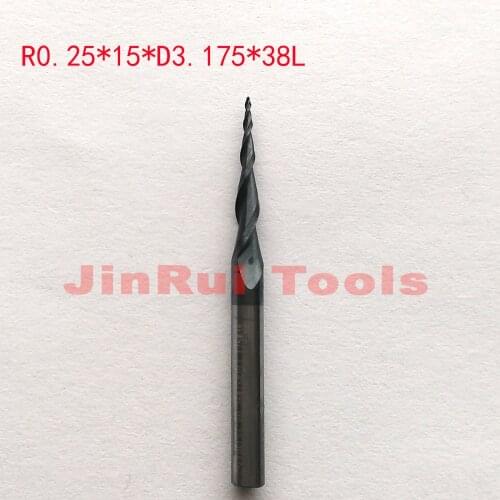 1pc R0.25*15*D3.175*38L 1/8"shank HRC55 solid carbide Tapered Ball Nose End Mills milling cutter wood Engraving tools knife
