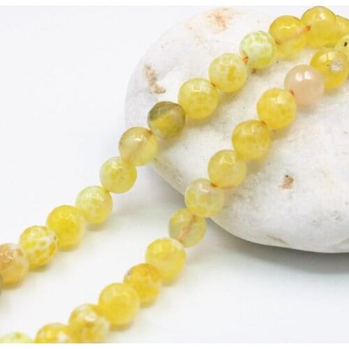 2PCS Wholesale Natural Stone Dragon Fire Agates 6mm 8mm Faceted Round Beads for Jewelry Making Yellow Carnelian Onyx 15inch A352