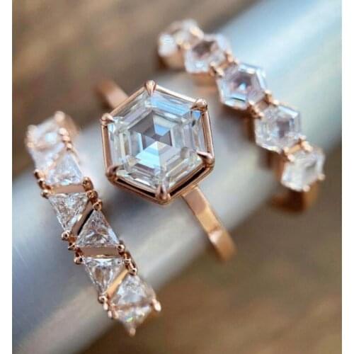 3 Pcs 2021 Newest Fashion Crystal Ring Set For Women Girls Rose Gold Geometry Couple Rings Female Engagement Jewelry Gifts