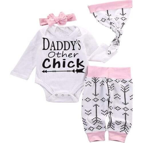 4PCS Set 2017 Hot baby Autumn new baby boy clothes Children Baby Girls Long Sleeve Top Headband Hat Tops pants clothing set