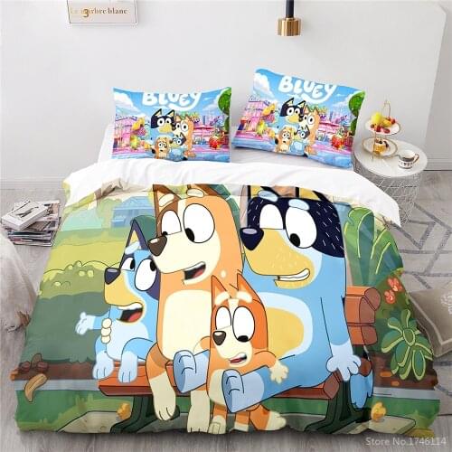 Bluey Family Bedding Set 3D Cute Cartoon Print Duvet Cover Set Soft Comforter Cover Pillowcase Home Textile Bedclothes for Kids