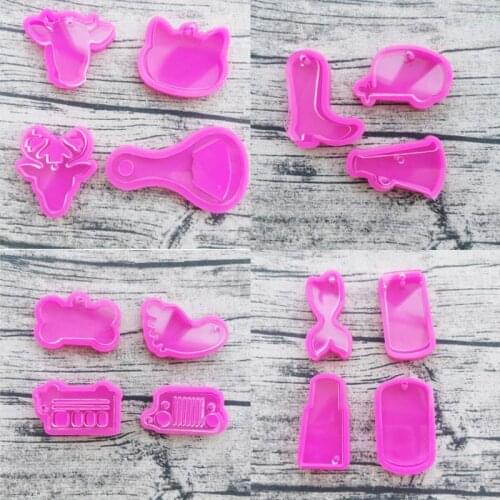 Handmade Keychain Pendant Resin Casting Mold Dog Tag Cat Cow Deer Fish Bone Shapes Silicone Mold Jewelry Making Tools