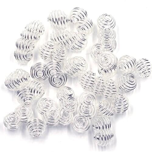 50Pcs Spiral Spacer Beads Cage Spring Elasticity Lantern Alloy Silver Plated Jewelry DIY Findings Charms 9mm
