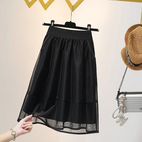 Black Mesh Stitch Mini Plus Large Size Oversize Korean Style Fashion WomenS Clothing Vintage 2021 Casual High Waist Skirts
