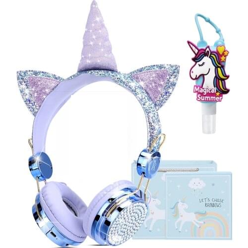 Funny Kids Headset Colorful Diamond Unicorn Headphones Girls Music Helmet Wired Earphones With Gifts Box Christmas Brithday