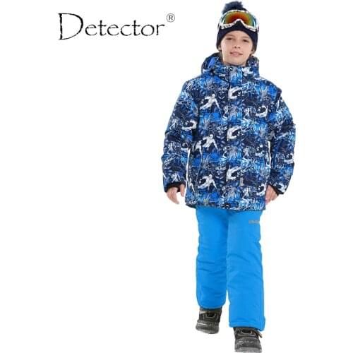 Detector Boys Winter Waterproof Windproof Ski Sets Kids Warm Ski Jacket Children Outdoor Hooded Snowboard Sports Suits