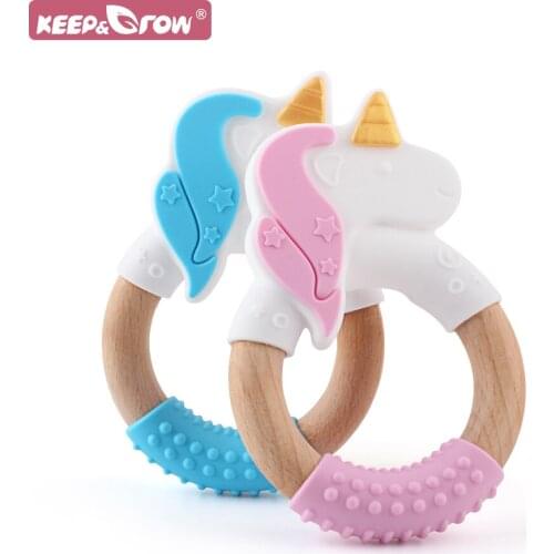 Baby Silicone Pacifier Teether Unicorn Wooden Ring Cartoon Cute Animals BPA Free Food Grade Rodents Baby Reborn DIY Molar Toys