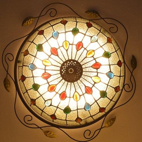 European Baroque Pastoral Ceiling Light Tiffany Round Glass Lampshade lamparas de techo abajur