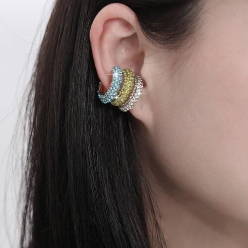 IngeSight.Z Luxury Shiny Rhinestones Crystal Clip Earrings Without Piercing Small Cuff Ear Bone Fake Cartilage Earrings Jewelry