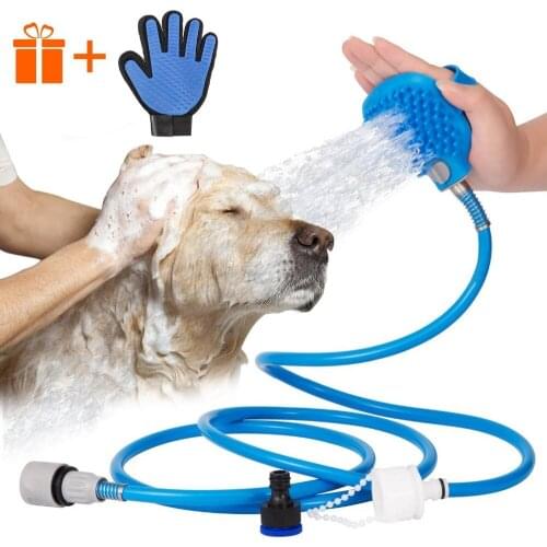 Pet Bathing Brush Tool Pet Shower Sprayer for Dogs Cats and Small Medium Pets Bathing Massage Combo with Grooming Brush Glove