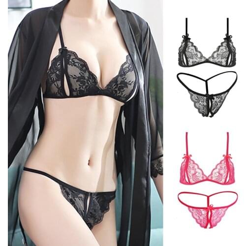 Intimates Sexy Bralettes For Women Wire Free Push Up Bra Set Lace Underwear Embroidery Transparent Bra Sexy Lingerie Set Femme