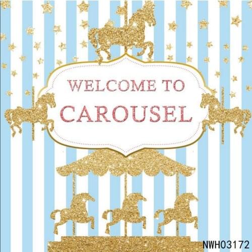 Laeacco Golden Carousel Unicorn Star Birthday Party Stripes Baby Photography Backdrops Photo Backgrounds Photocall Photo Studio