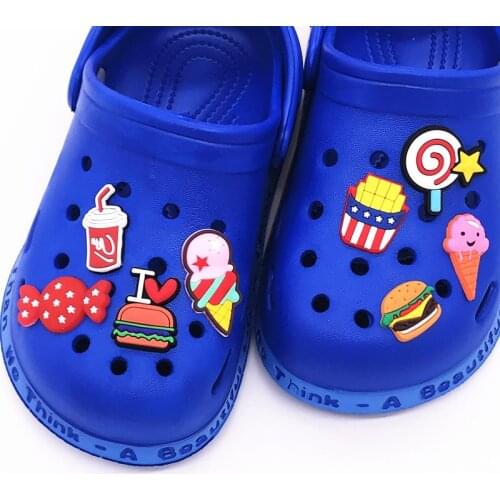 Hot 1Pcs Candy Drink Food Ice cream Hamburger Shoe Accessories Shoe Decoration Shoe Charms for Kids Kids X-mas gift Croc Jibz