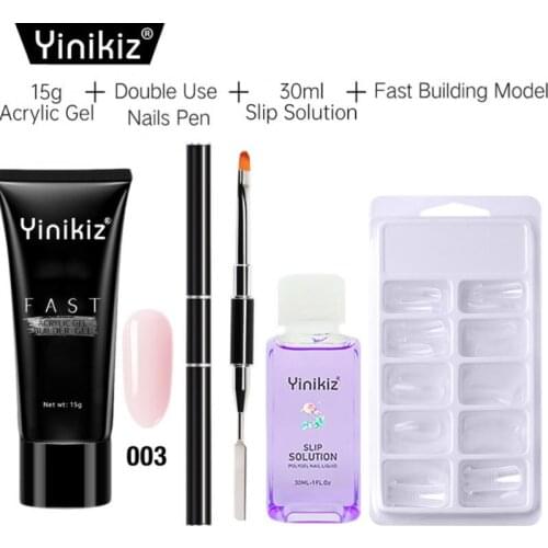 4Pcs Acrylic Extention Gel Set Nail Art French Nail Art Clear Jelly Pink Nail Tip Form Crystal UV Gel Slice Brush Nail Gel Kit