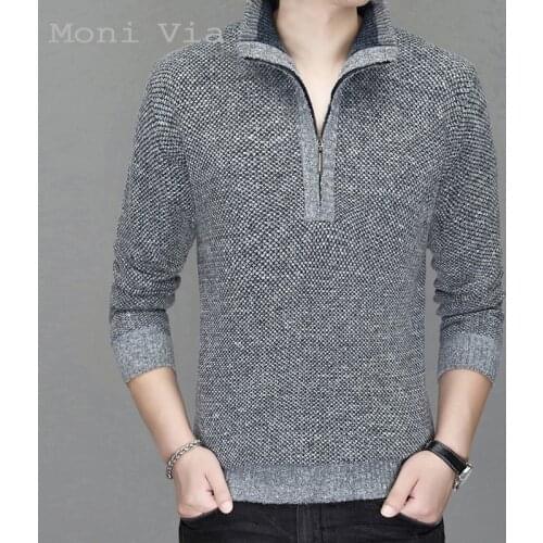 2021 New Mens Sweater Autumn Winter Stand-Collar Warm Half Zipper Pullovers For Men Casual Slim Knittwear Top Male Coats