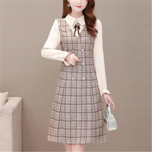 Spring Autumn Long Sleeve Womens Dress 2021 New Arrivals Plaid Female Dresse Ruffles Houndstooth Trendy Ladies Vestido Clothes