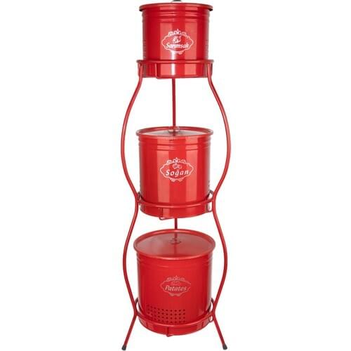 CANDLESTICK HOME Potato Onion Garlic Bucket Metal Standing 3 Layer Red