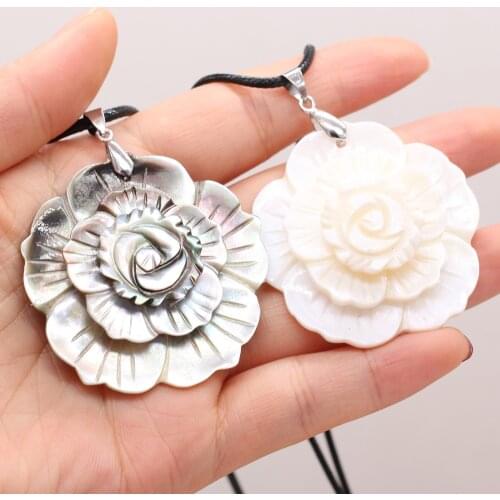 New Fashion Multi-layer Flower Shell Pendant Natural Mother of Pearl White Shells Charms Chokers Necklace Jewelry Gift 47x47mm