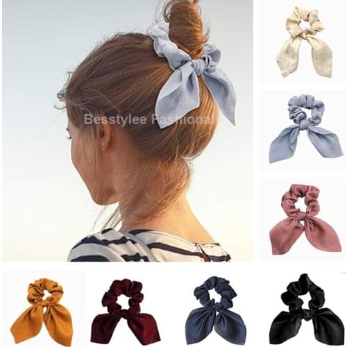 Fashion Solid Color Bowknot Scrunchie Chiffon Hair Rope Ponytail Holder Elastic Hair Bands Hair Ties Head Wrap Hair Accessories