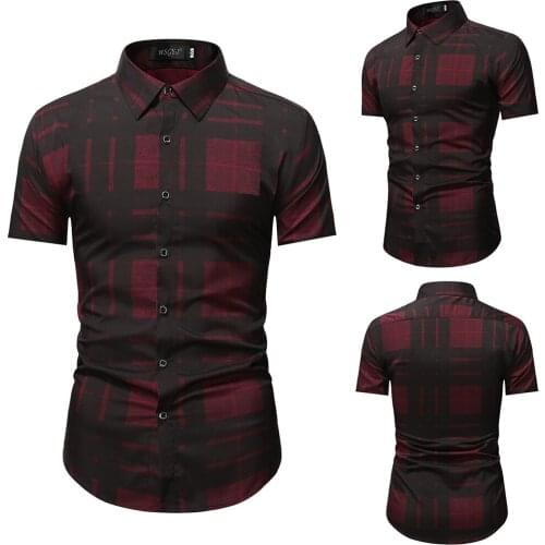 Shirt Mens Print Plaid Loose Ironing Shirt Short Sleeves Casual Business Men Shirts